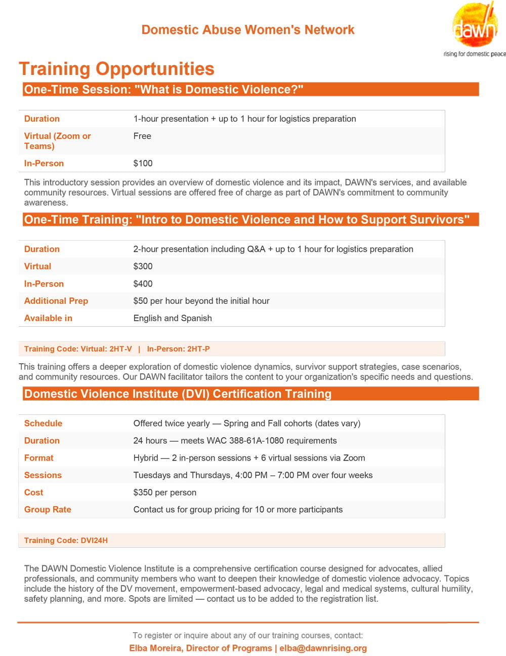 DAWN Training Opportunities 2026 DAWN Training Opportunities 2026